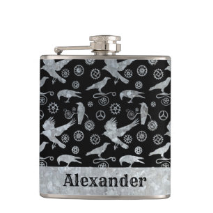 Kleine Steampunk Zilver Zinktandwielen en Kroegen  Heupfles