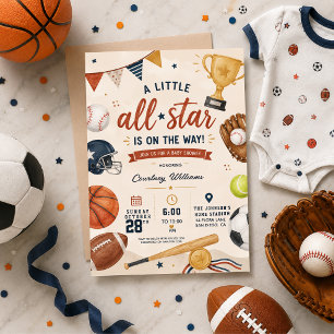 Kleine Ster Baby Shower Sporten Voetbal Honkbal Kaart