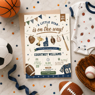 Kleine Ster Baby Shower Sporten Voetbal Honkbal Kaart