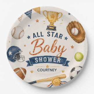 Kleine Ster Baby Shower Sporten Voetbal Honkbal Papieren Bordje