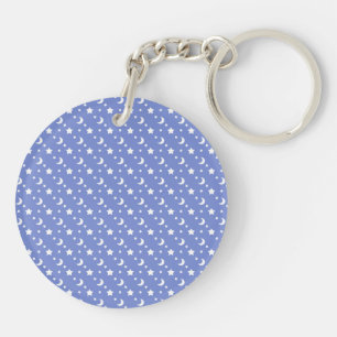 Kleine sterren en manenpatroon op blauw sleutelhanger
