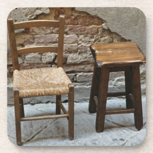 Kleine stoel en kruk, Pienza, Italië Bier Onderzetter