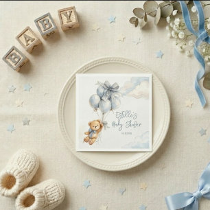 Kleine Teddybeer Blauwe Ballonnen Wolken Baby Jong Servet