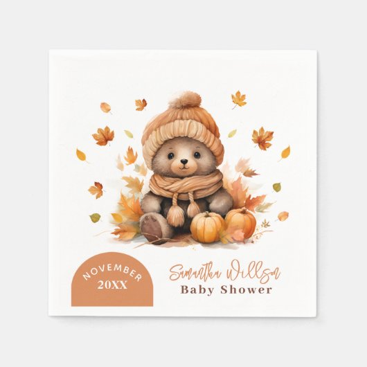 Kleine teddybeer Herfst in liefde Oranje pompoen Servet (Voorkant)