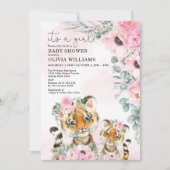 Kleine tijgerroze Floral Greenery Girl Baby shower Kaart (Voorkant)