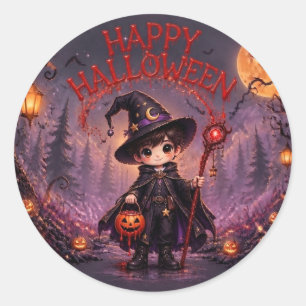 Kleine Tovenaar Halloween Feestje Kinderen Ronde Sticker
