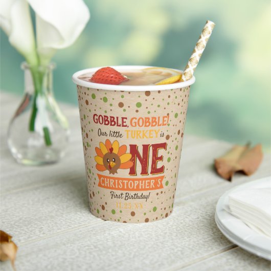 Kleine Turkse Herfst Thanksgiving 1e verjaardag Papieren Bekers (Insitu)