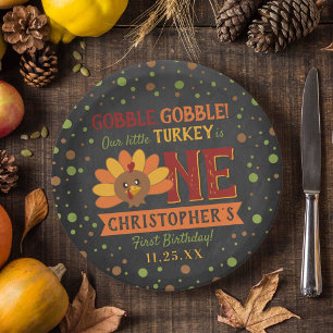 Kleine Turkse Herfst Thanksgiving 1e verjaardag Papieren Bordje