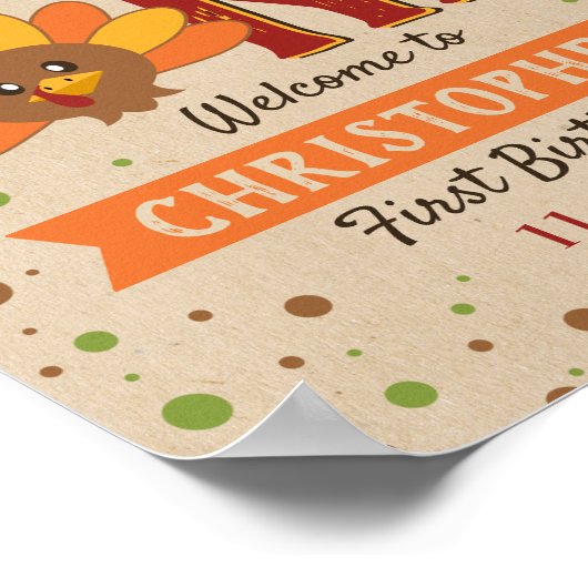 Kleine Turkse Herfst Thanksgiving 1e verjaardag Poster (Hoek)