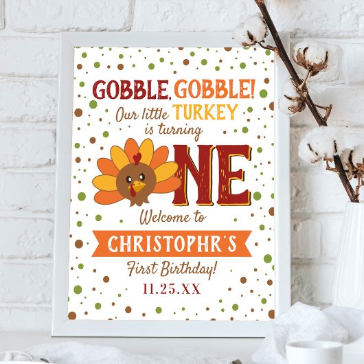 Kleine Turkse Herfst Thanksgiving 1e verjaardag Poster