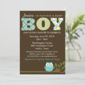 Kleine Uil Baby Boy Douche Uitnodiging, Patroon Kaart (Staand voorkant)