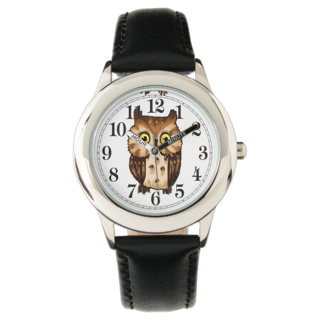 Kleine uil bruin horloge (Voorkant)