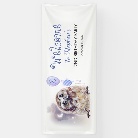 Kleine Uil Schattige Blauw Verjaardagsfeestje Spandoek (Verticaal)
