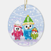 Kleine uilen in sneeuw kerstversiering keramisch ornament (Links)