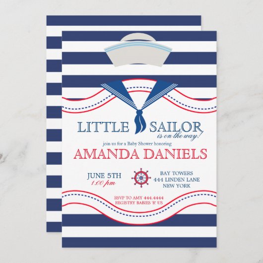 Kleine uitnodigingen voor Nautical Baby Shower (Voorkant / Achterkant)