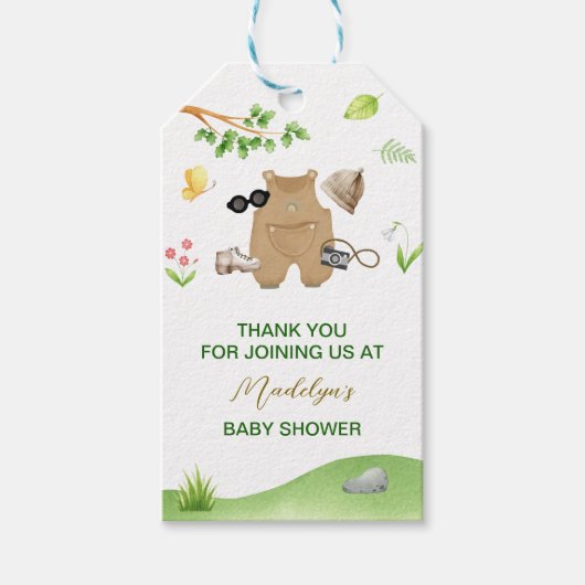 Kleine Verkenner Bos Wandelen Baby Shower Cadeaulabel (Voorkant)