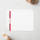 Kleine verticale strepen Monogram rode witte Manne Notitiekaartje (Voorkant / Achterkant in situ)