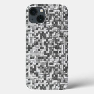 Kleine vierkantjes in grijze tinten worden gehuld  iPhone 13 hoesje