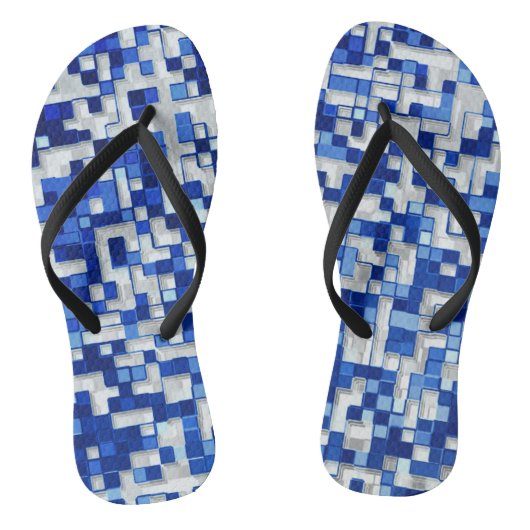 Kleine vierkantjes overlapt, tinten blauw met wit teenslippers (Voetbed)