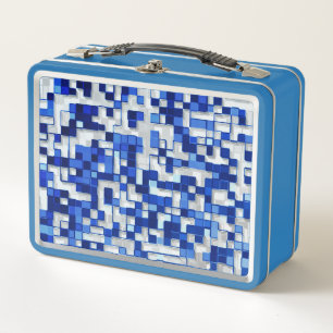 Kleine vierkantjes verspreid, tinten blauw met wit