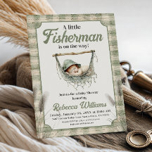 Kleine Visser Gingham Jongen Vissen Baby Shower