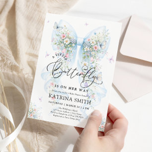 Kleine Vlinder Blauwe Strik Baby Shower Kaart