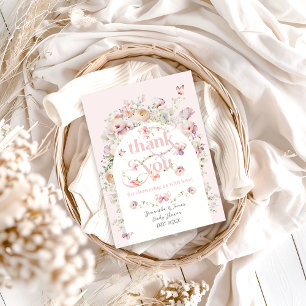 Kleine vlinder Blush Roze Bloemen Meisje Baby show Bedankkaart
