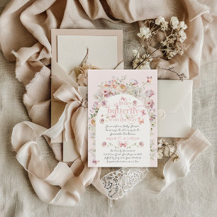 Kleine vlinder Blush Roze Bloemen Meisje Baby show Kaart