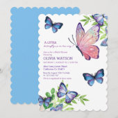 Kleine vlinder is onderweg blauw Baby shower Kaart (Voorkant / Achterkant)