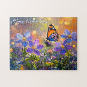 Kleine Vlinder Op Wilde Bloemen Moederdag Legpuzzel