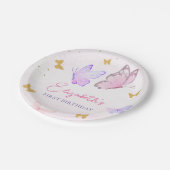 Kleine Vlinder Roze Paarse Gouden Meisje Verjaarda Papieren Bordje (Gekanteld)