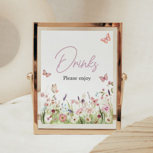 Kleine Vlinder Wilde Bloem Baby Shower Dranken Poster