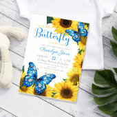 Kleine Vlinder Zonnebloem Kobalt Blauw Baby shower Kaart