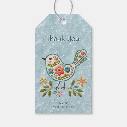 Kleine Vogel Bloemen Groene Bladeren Gift Label Cadeaulabel (Voorkant)