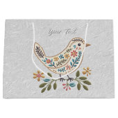 Kleine Vogel Kleurrijke Bloemen Gift Bag Groot Cadeauzakje (Voorkant)