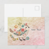 Kleine Vogel Laat Roze Bloemen Achter Ansichtkaart Briefkaart (Voorkant / Achterkant)