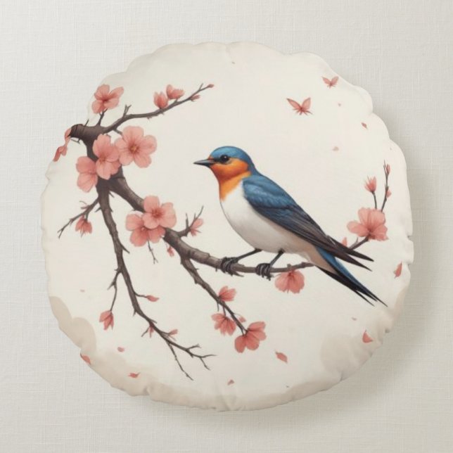 Kleine Vogel Rond Kussen (Voorkant)