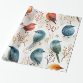 Kleine vogels cadeaupapier (Uitgerold)