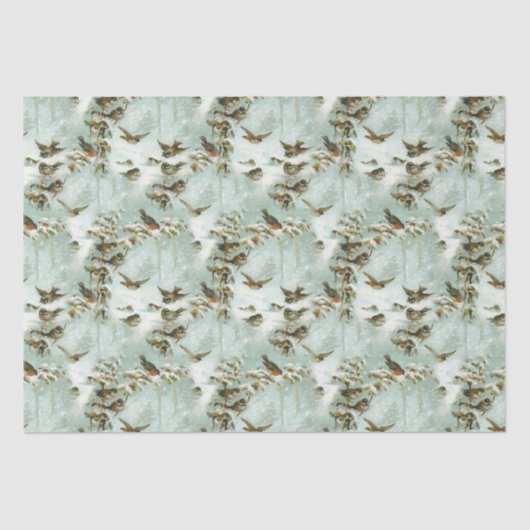 Kleine vogels in de sneeuw tissuepapier (Voorkant)