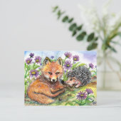 Kleine vos en egel briefkaart (Staand voorkant)