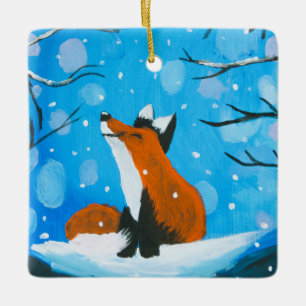 Kleine vos houdt van sneeuw keramisch ornament