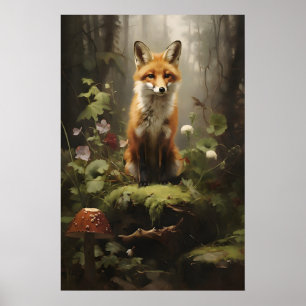Kleine Vos In Bos Muurprint, Botanische Donker Poster
