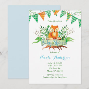 Kleine Vos in het Bos Waterverf Baby Shower Kaart