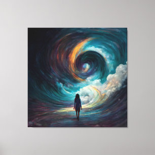 Kleine vrouw die de Wave Vortex-kunst tegenkomt Canvas Afdruk