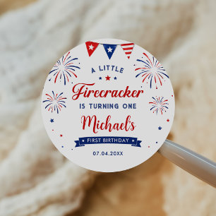 Kleine Vuurwerk 4 juli 1e verjaardag Ronde Sticker