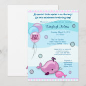 Kleine walvis Baby en mammie kus Baby shower roze Kaart (Voorkant / Achterkant)