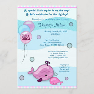 Kleine walvis Baby en mammie kus Baby shower roze Kaart