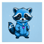 Kleine wasbeer in blauw glanzend Poster Perfect Poster (Voorkant)