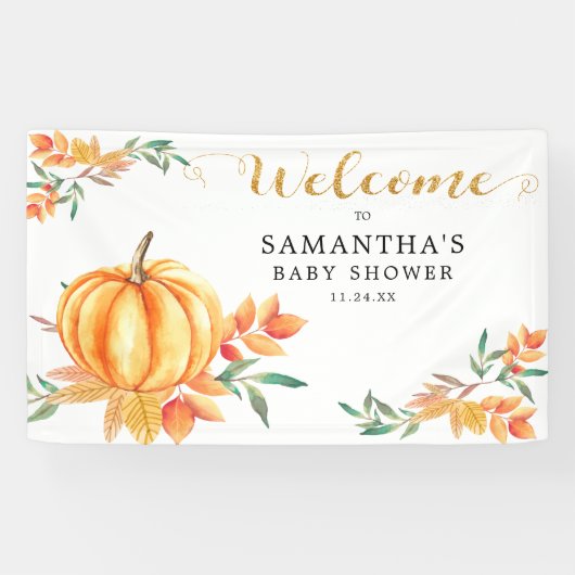 Kleine Waterverf Pompoen Baby shower Herfst Welkom Spandoek (Horizontaal)