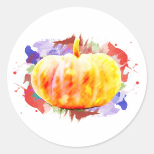 Kleine Waterverf Pompoen Halloween Herfst Seizoen Ronde Sticker